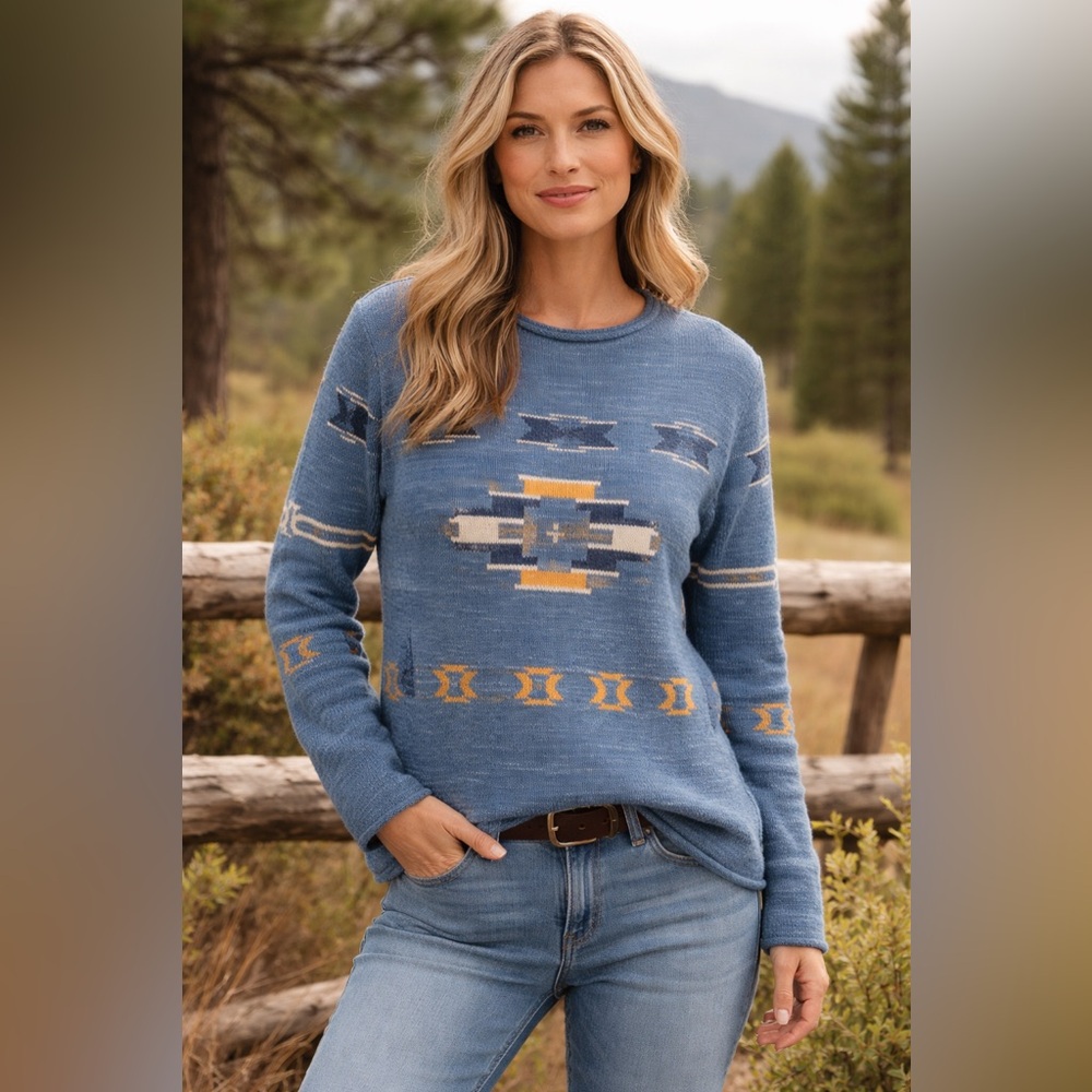 Pendleton Southwest Geometric Pattern Blue Yellow… - image 1